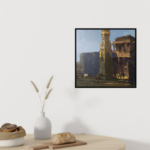 Preview of 'Untitled 3 (Temple in the City)' Painting by Hari Dhongade shown on a wall in a furnished room.