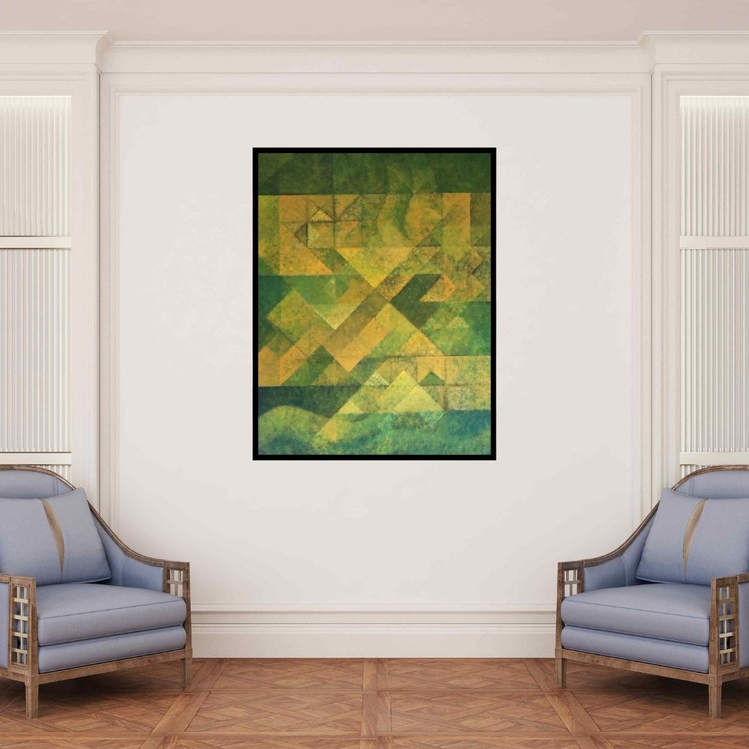 In-situ view of Mansi Palshikar's 'Untitled 3 (Verdant Intersections)' painting in a room