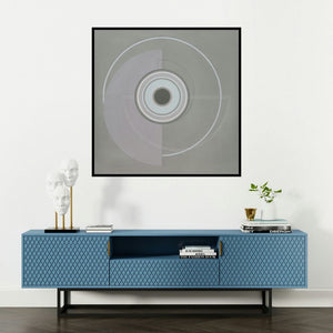 'Untitled 3 (Cosmic Eye)' painting by Dhruti Mahajan shown on a wall in a furnished room.