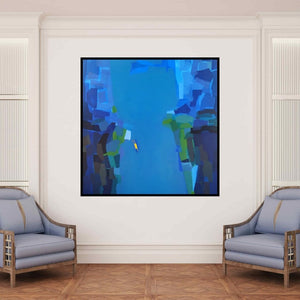 In-situ view of Padmakar Santape's 'Untitled 3 (Solitude's Voyage)' painting in a room