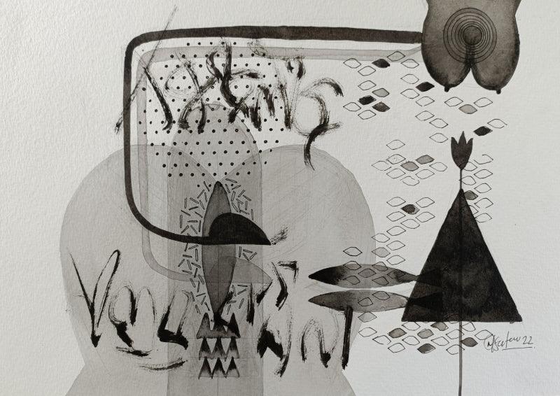 Abstract acrylic painting titled 'Untitled 300', 8x11 inches, by artist Narendra Jatav on Paper