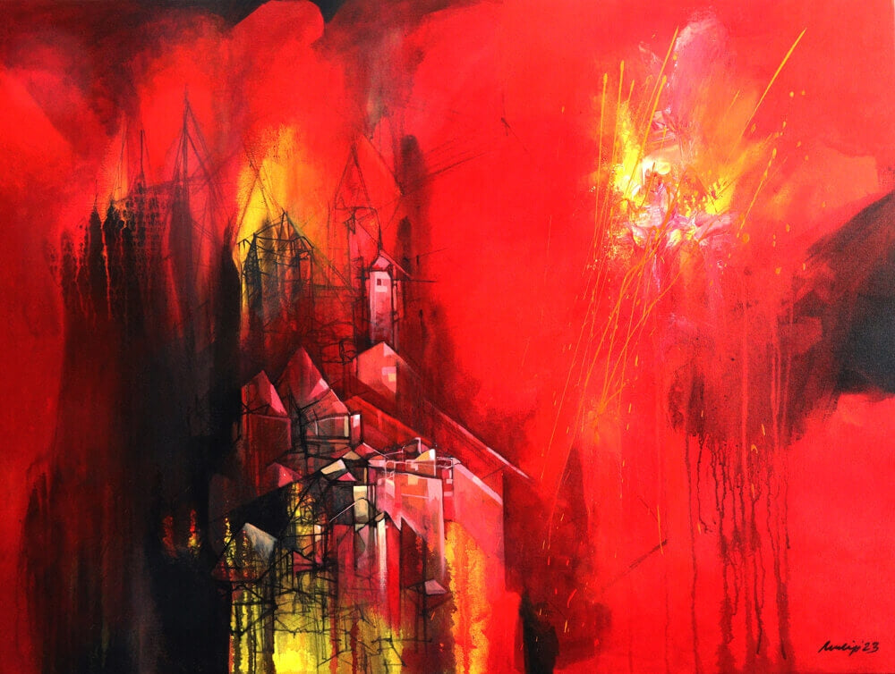 Untitled 31' contemporary acrylic painting by artist Pradip Sengupta, 36x48 inch, on canvas