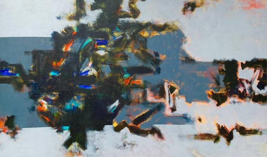 Untitled 32' abstract acrylic painting by artist Chaitan Bhosale, 36x60 inch, on canvas