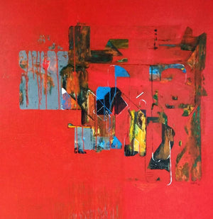 Abstract acrylic painting titled 'Untitled 32', 48x48 inches, by artist Vivek Nimbolkar on Canvas