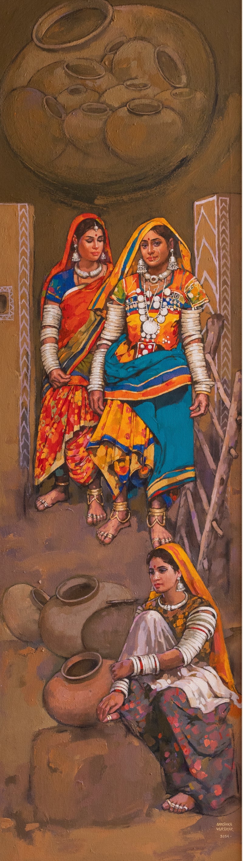 Untitled 33' figurative acrylic painting by artist Anushka Varekar, 58x17 inch, on canvas