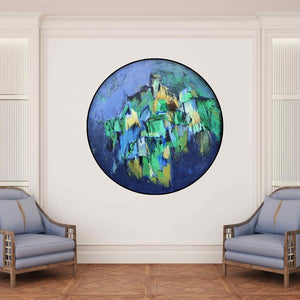 In-situ view of Anuja Paturkar's 'Untitled 33 (Cosmic Bloom)' painting in a room