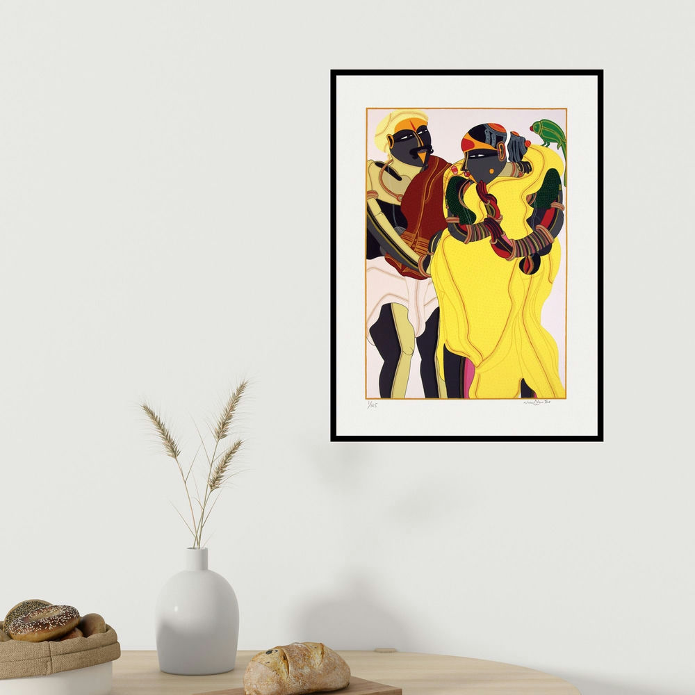 Thota Vaikuntam's 'Untitled (Untitled)' painting visualized above a sofa in a contemporary room.