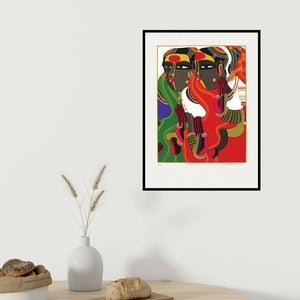 Thota Vaikuntam's 'Untitled' painting visualized above a sofa in a contemporary room.