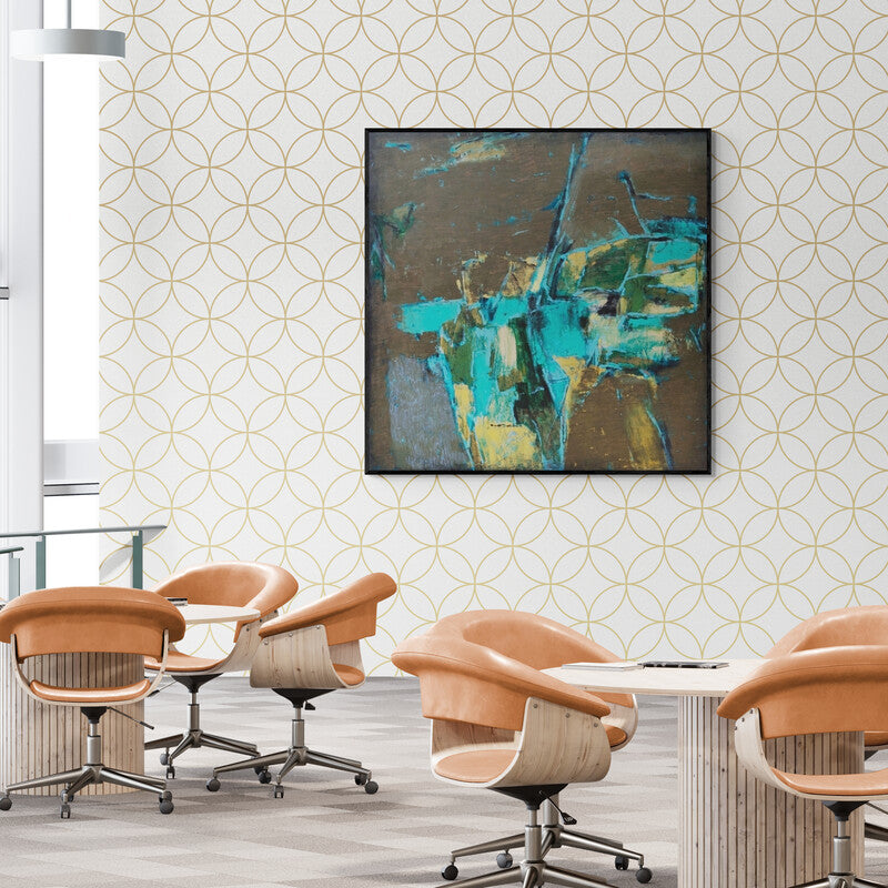 Anuja Paturkar's painting 'Untitled 35 (The Turquoise Tide)' displayed in a modern living room setting