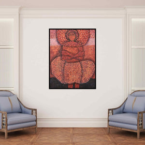 In-situ view of Pravin Randive's 'Untitled (The Red Embrace)' painting in a room