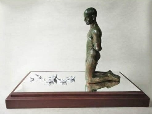 Untitled' figurative Bronze, Aluminium sculpture by artist Shiben Chattopadhyay, 10x15 inch, on bronze, aluminium