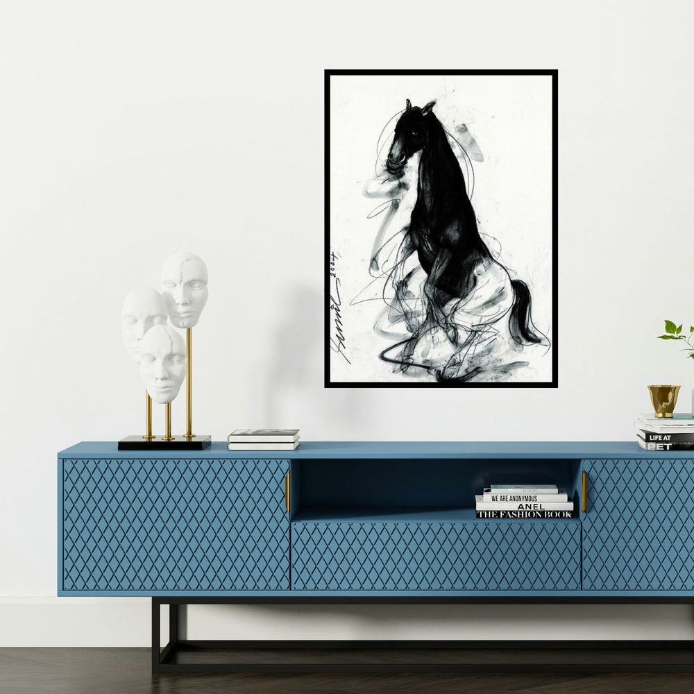 'Untitled' painting by Sunil Das shown on a wall in a furnished room.