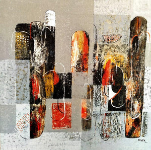 Untitled 37 (Industrial Echoes) by Vivek Nimbolkar, Original Acrylic Abstract Painting on Canvas, Small Square Wall Art