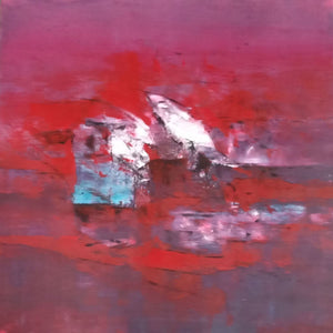 In-situ view of Dnyaneshwar Dhavale's 'Untitled (Crimson Tide)' painting in a room