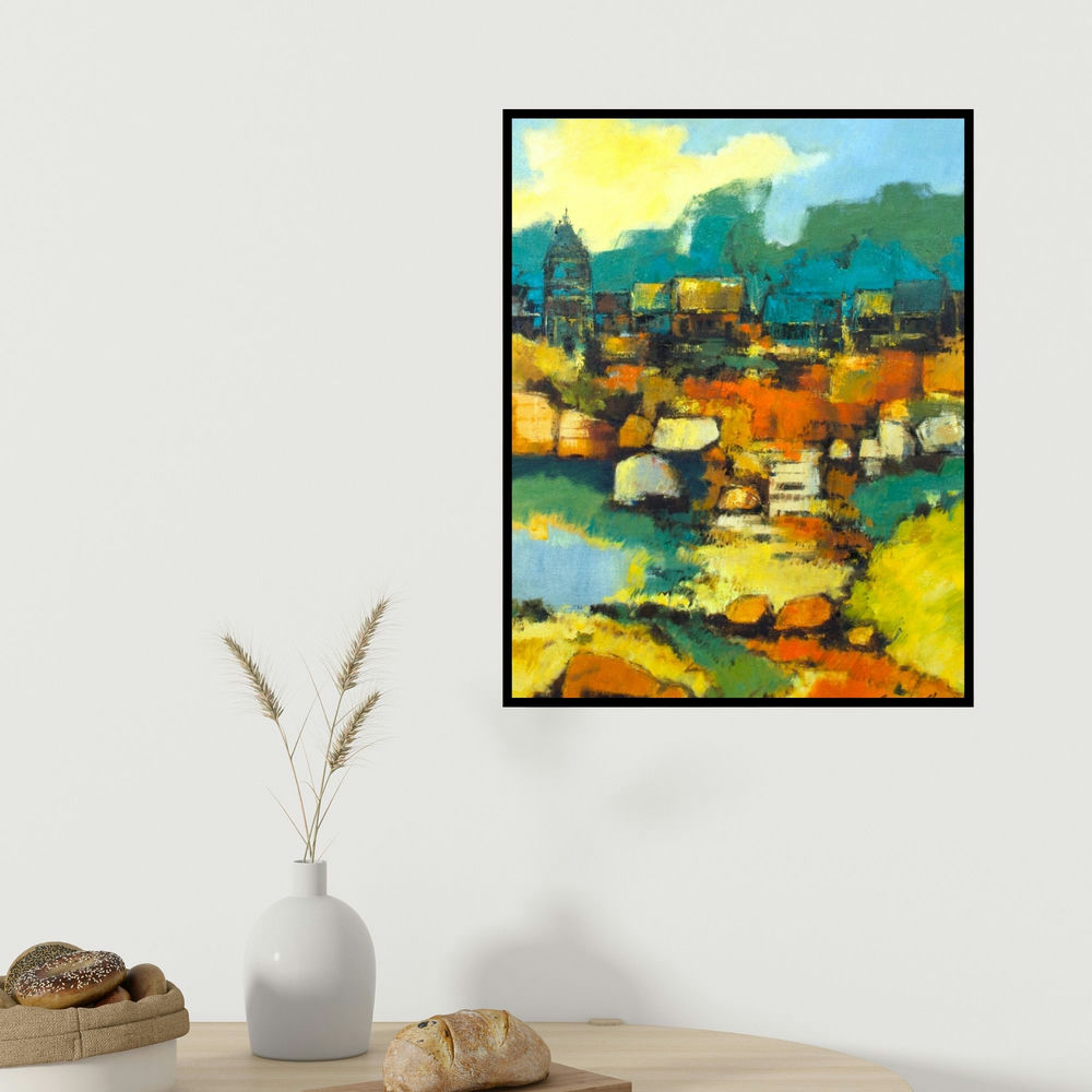 Gurudas Shenoy's 'Untitled' painting visualized above a sofa in a contemporary room.