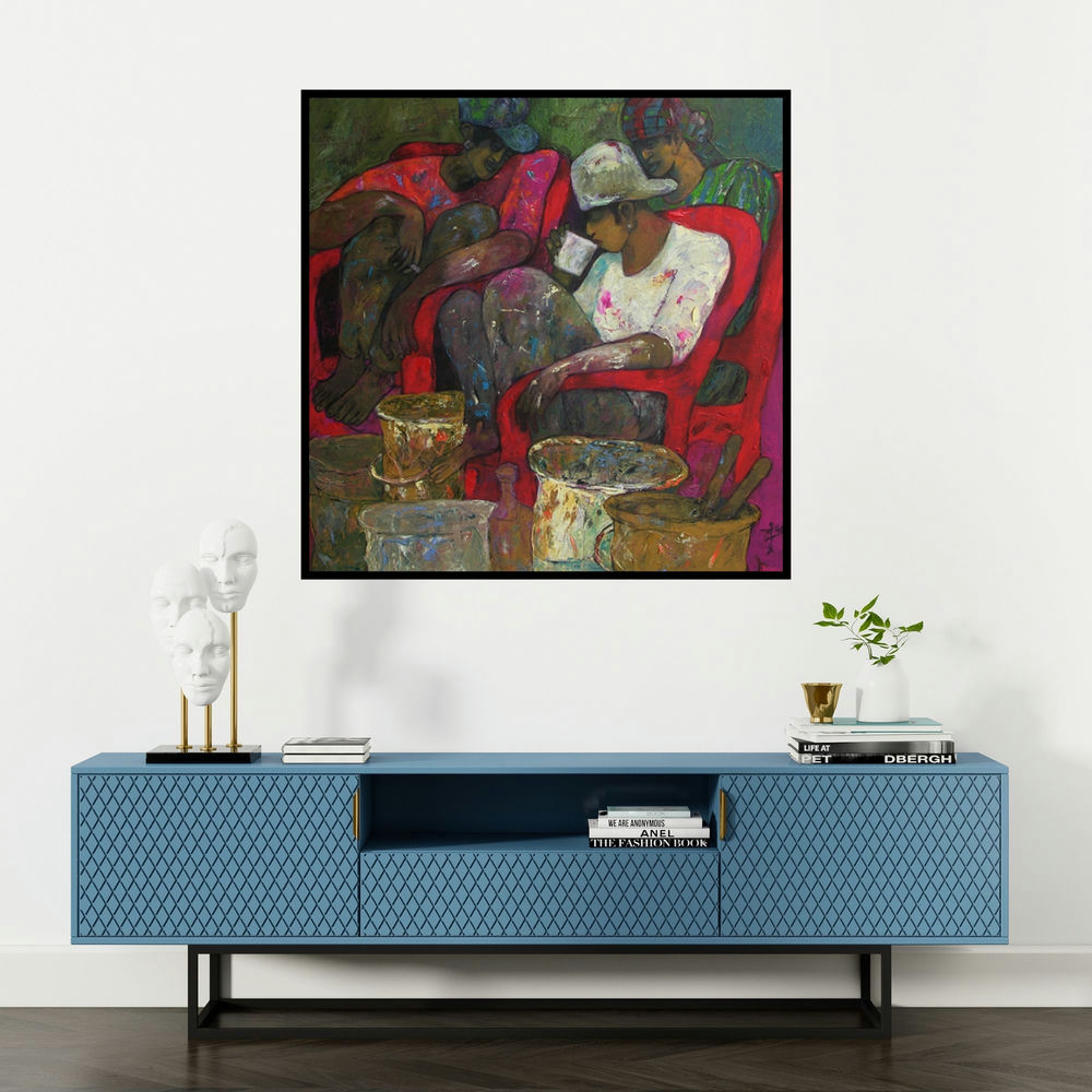 'Untitled' painting by Chandramohan Kulkarni shown on a wall in a furnished room.