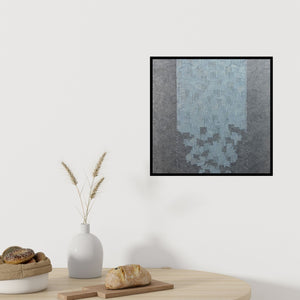 Preview of 'Untitled 4 (Data Decay)' Painting by Ishwari Manolikar shown on a wall in a furnished room.