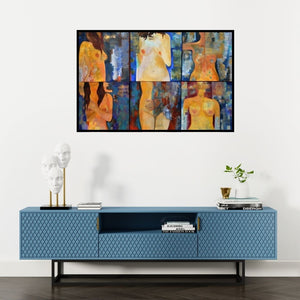 Preview of 'Untitled 4' Painting by Sunayana Malhotra shown on a wall in a furnished room.