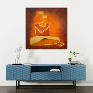 'Untitled 4 (The Inner Journey)' painting by Snehal Ekbote shown on a wall in a furnished room.