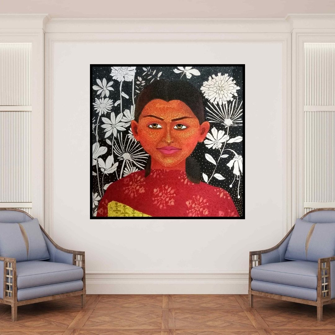 In-situ view of Anjum Khan's 'Untitled 4' painting in a room