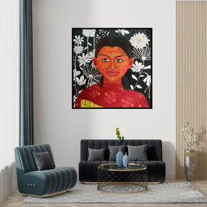 Preview of 'Untitled 4' Painting by Anjum Khan shown on a wall in a furnished room.