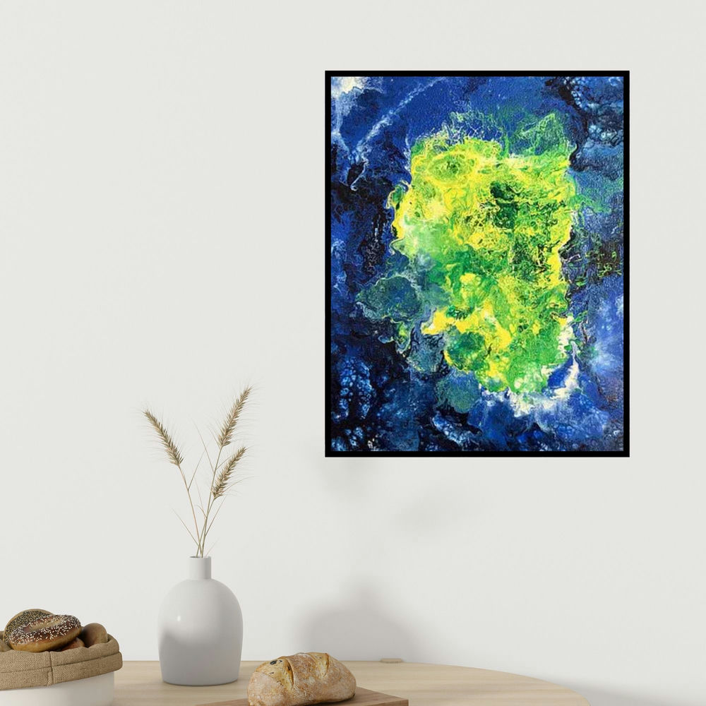 Kartikey Sharma's 'Untitled 4' painting visualized above a sofa in a contemporary room.