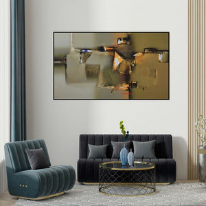 Paras Parmar's 'Untitled 4' painting visualized above a sofa in a contemporary room.