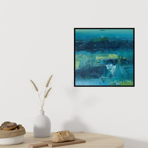 Preview of 'Untitled 4 (Deep Waters)' Painting by Harshit Bondre shown on a wall in a furnished room.