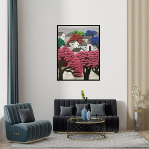 Preview of 'Untitled 4' Painting by Nagesh Ghodke shown on a wall in a furnished room.