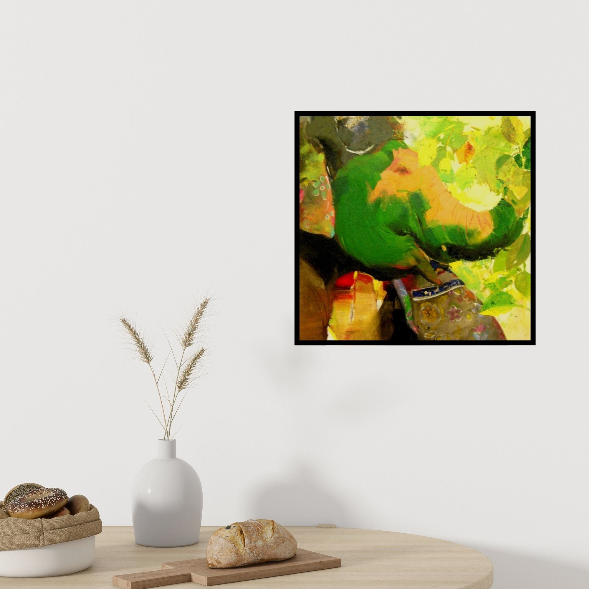 Preview of 'Untitled 4' Painting by Dilip Dudhane shown on a wall in a furnished room.