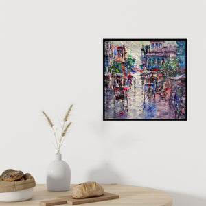 Preview of 'Untitled 4 (Monsoon Magic**)' Painting by Tejinder Kanda shown on a wall in a furnished room.