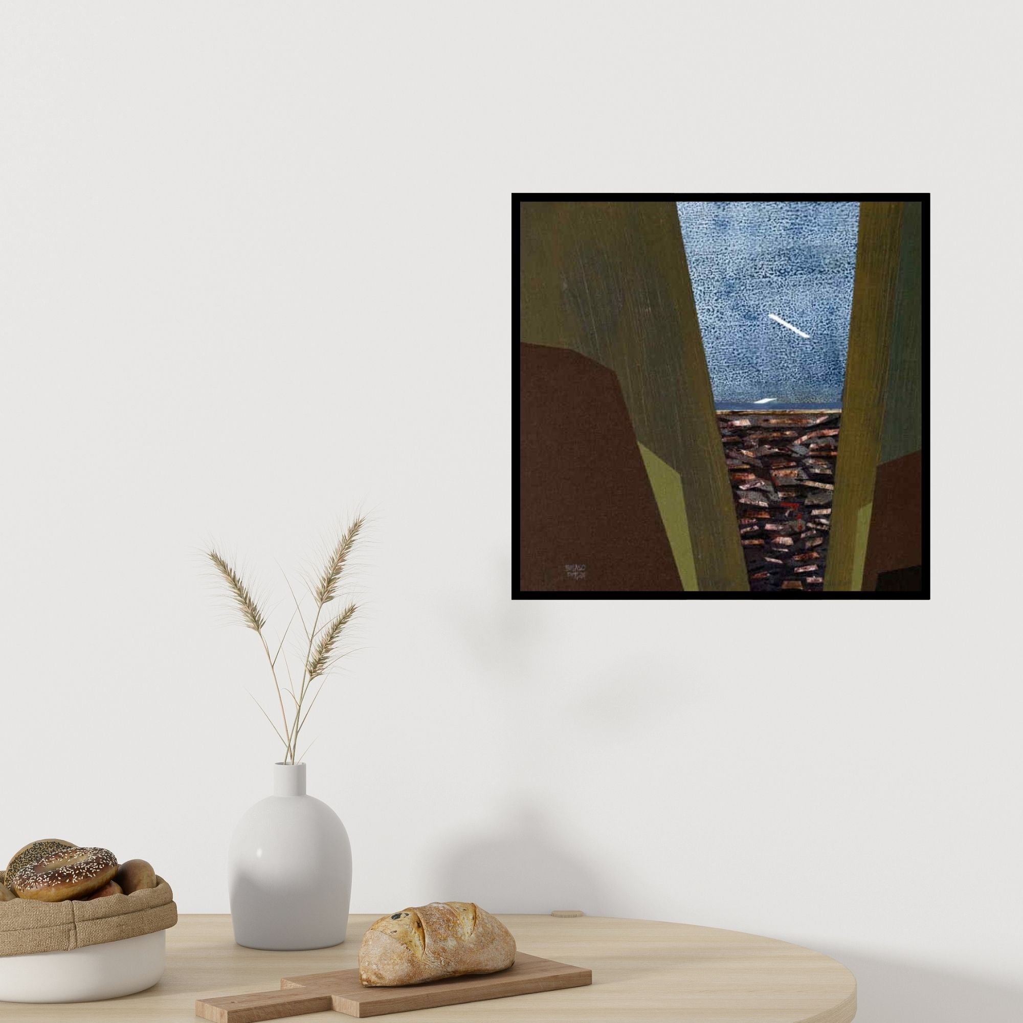 Preview of 'Untitled 4 (A Glimpse Beyond)' Painting by Balasaheb Patil shown on a wall in a furnished room.