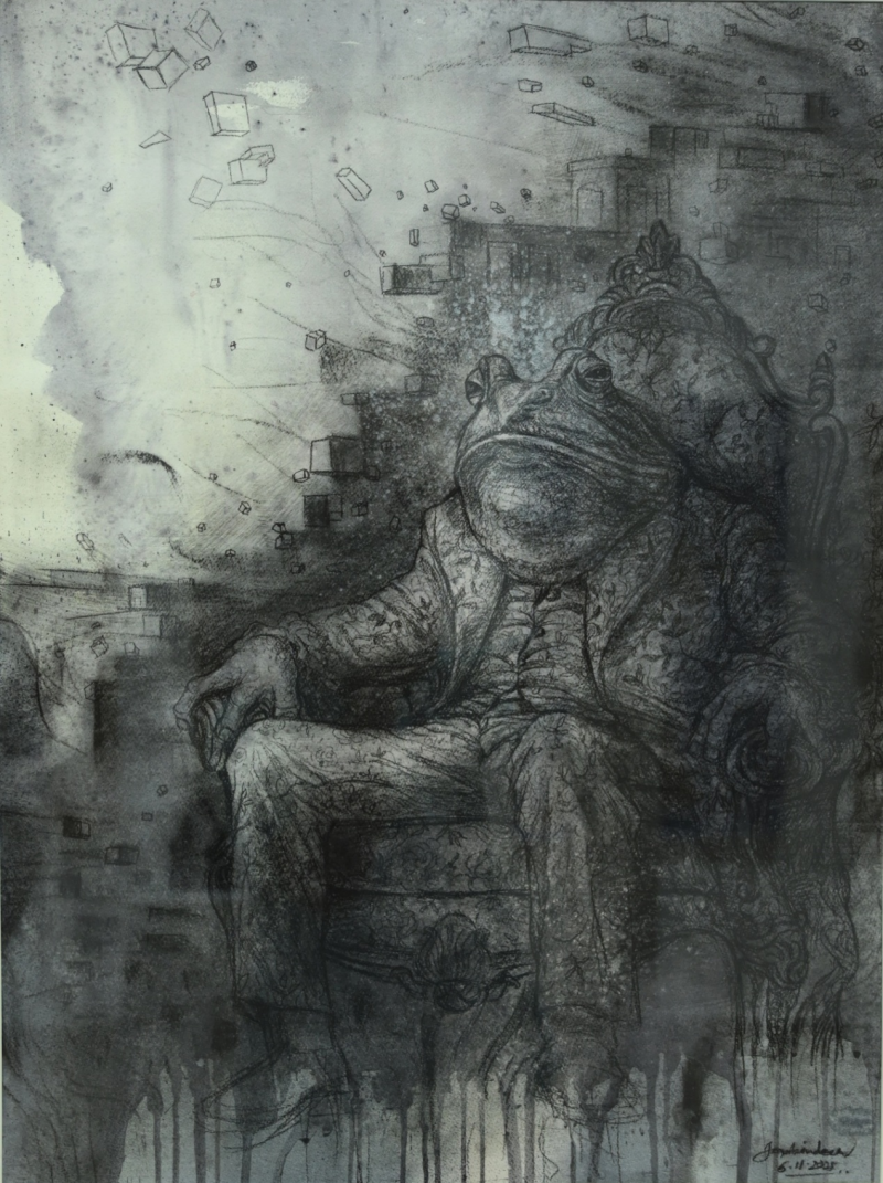 Untitled 4' contemporary mixed-media painting by artist Jasbinder Singh, 30x22 inch, on fabriano paper