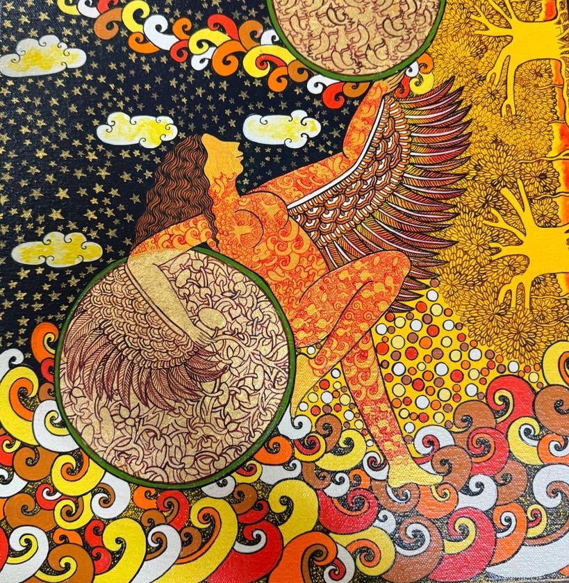 contemporary mixed media painting titled 'Untitled 4', 12x12 inches, by artist Seema Kohli on Canvas