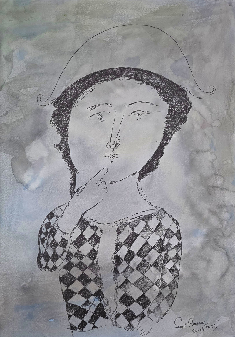 Untitled 4' figurative watercolor painting by artist Sakti Burman, 30x22 inch, on paper