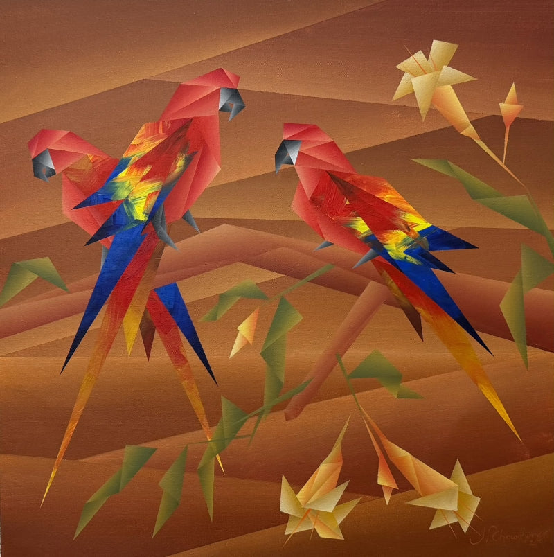 Untitled 4' animals acrylic painting by artist Nirakar Chowdhury, 24x24 inch, on canvas
