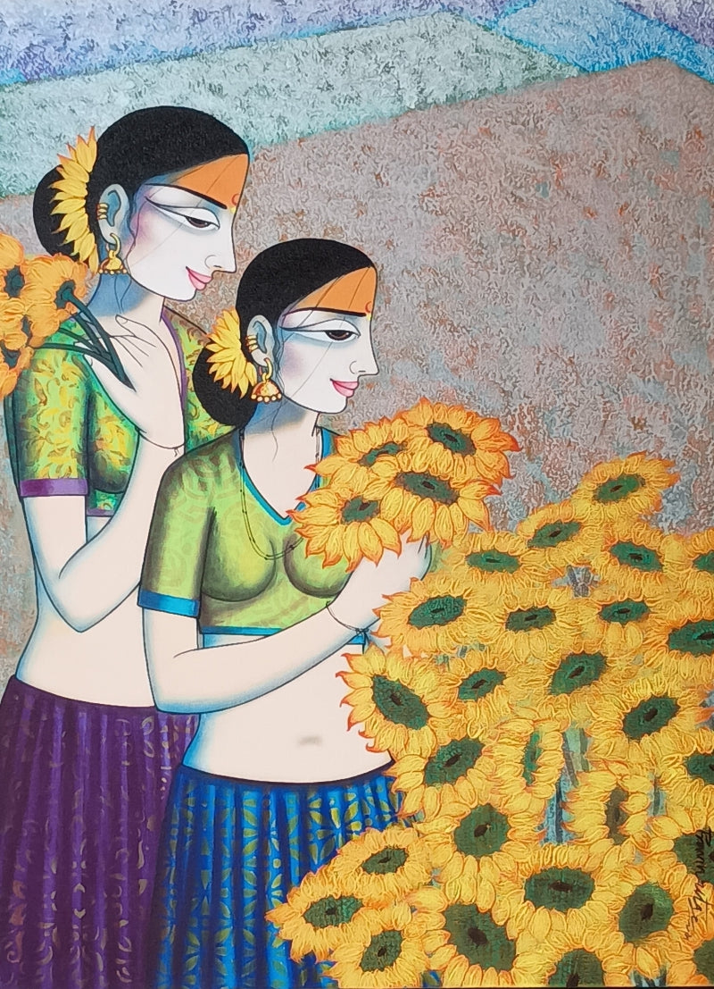 Untitled 4' figurative acrylic painting by artist Pravin Utge, 40x30 inch, on canvas