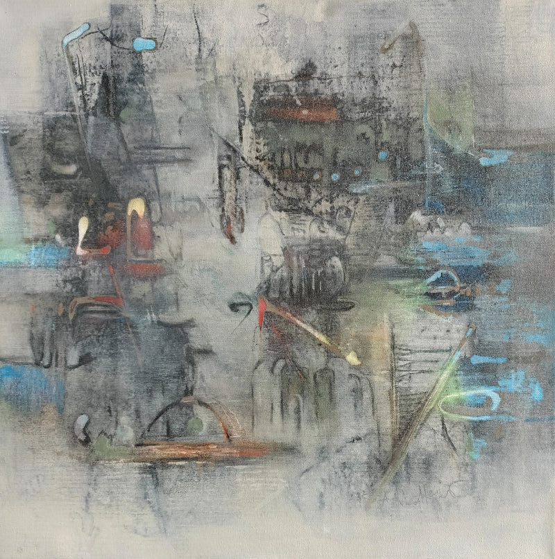 Untitled 4' abstract acrylic painting by artist Rajesh Ambalkar, 20x20 inch, on canvas