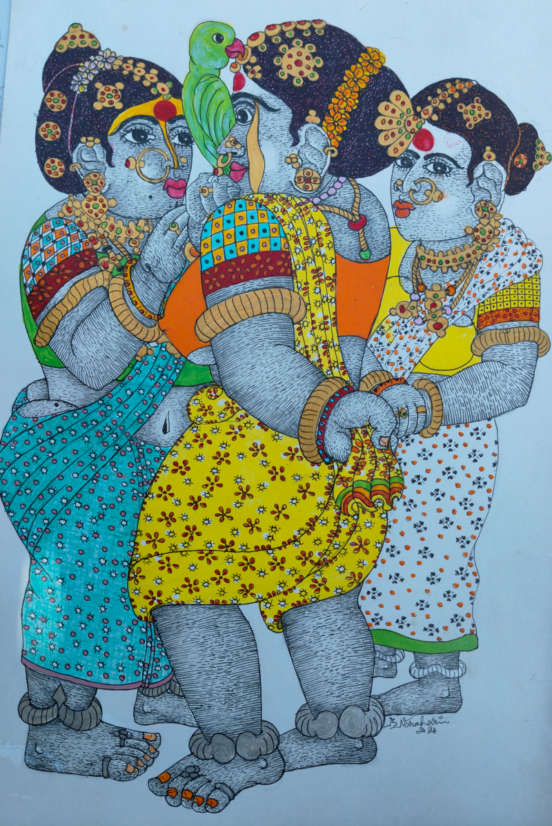 Untitled 4' figurative acrylic painting by artist Bhawandla Narahari, 30x15 inch, on paper