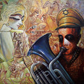 Untitled 4' figurative mixed-media painting by artist Subrata Ghosh, 30x36 inch, on canvas