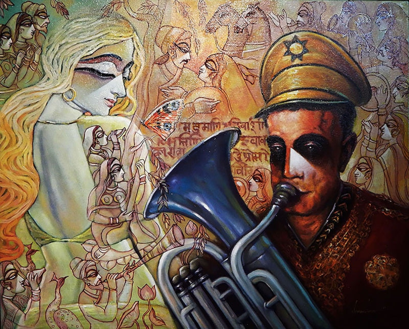 Untitled 4' figurative mixed-media painting by artist Subrata Ghosh, 30x36 inch, on canvas