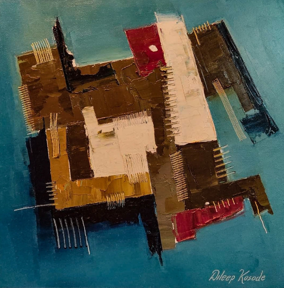 'Untitled 4' abstract oil painting by artist Dileep Kosode, 20x20 inch, on canvas