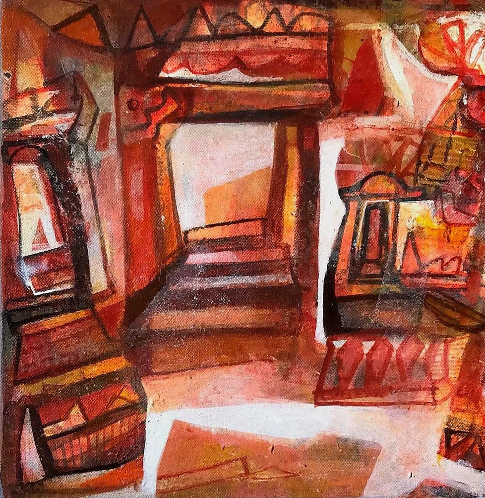 'Untitled 4' landscape acrylic painting by artist Tapas Ghosal, 12x12 inch, on canvas