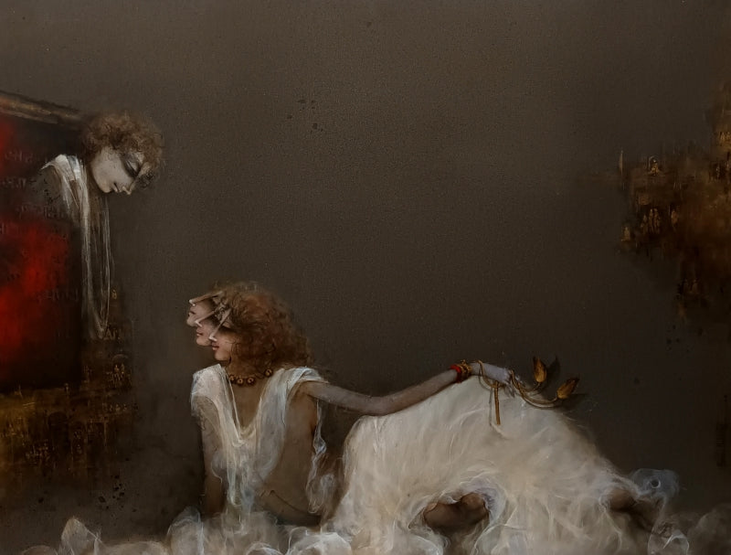 Untitled 4' figurative acrylic painting by artist Mintu Mallick, 36x48 inch, on canvas