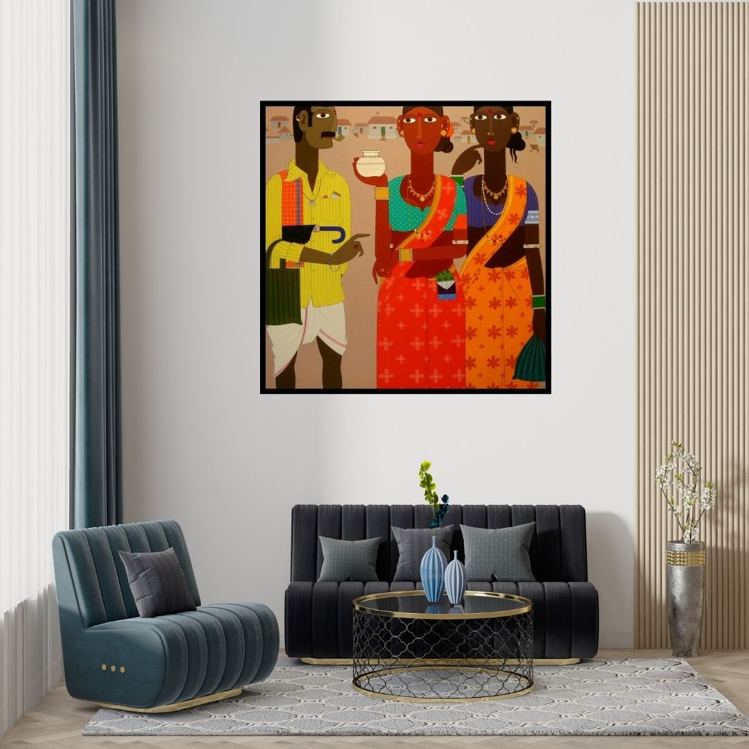 Preview of 'Untitled 4' Painting by Narsimlu Kandi shown on a wall in a furnished room.