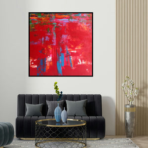 Ranadip Mukherjee's 'Untitled 4 (Crimson Tide)' painting visualized above a sofa in a contemporary room.