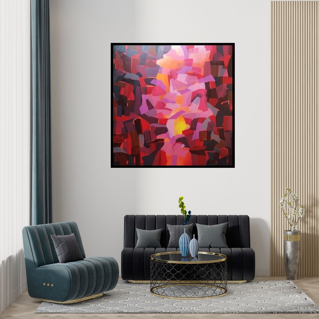 Preview of 'Untitled 4 (Emergence)' Painting by Padmakar Santape shown on a wall in a furnished room.