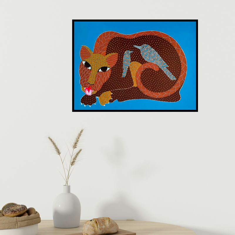 In-situ view of Venkat Shyam's 'Untitled 4 (A Curious Encounter)' painting in a room