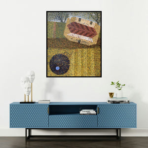 Suraj Lohar's 'Untitled 4' painting visualized above a sofa in a contemporary room.