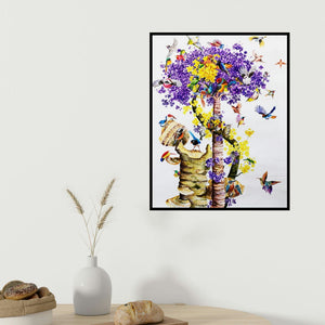 Bikash Pradhan's 'Untitled 4 (Symphony of Birds)' painting visualized above a sofa in a contemporary room.